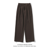 HTTAOSUP咖色阔腿高腰西裤 男女日系复古休闲垂坠质感宽松韩系裤 子