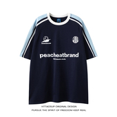 男女宽松潮流情侣高街休闲半袖 HTTAOSUP复古美式 字母印花拼色短袖