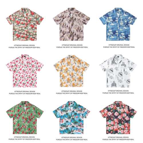 HTTAOSUP夏威夷休闲宽松短袖花衬衫男士夏季宽松小众港风衬衣女