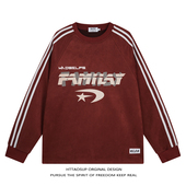 HTTAOSUP美式 复古重磅麂皮绒发泡圆领卫衣男潮牌高街嘻哈情侣上衣