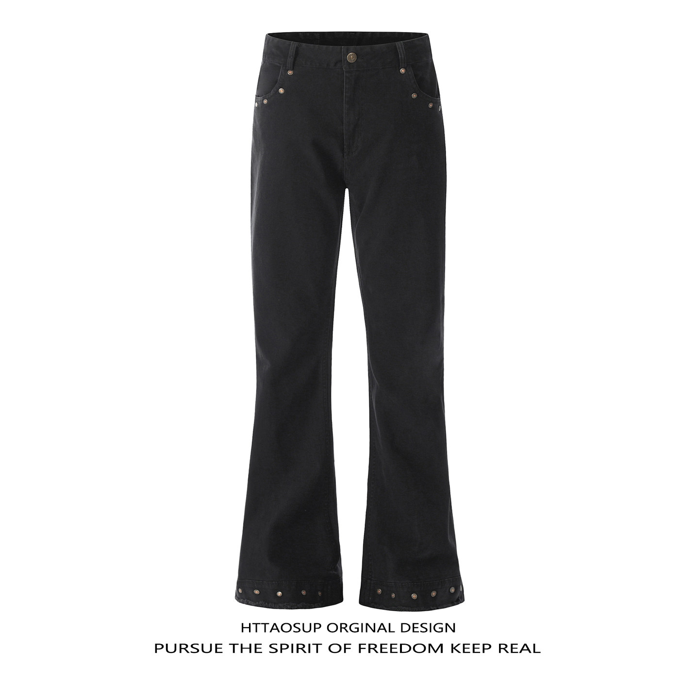 HTTAOSUP美式复古铆钉毛边微喇牛仔裤男女cleanfit潮高街显瘦长裤,男装,牛仔裤,淘宝优惠券,粉丝福利购,淘宝优惠卷