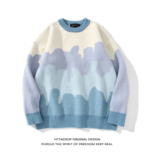httaosup针织衫日系复古渐变毛衣