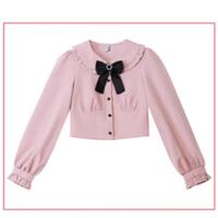 Dream Maker Sweet and Cool Girl off-the-shoulder puffed-sleeve doll collar watercolor shirt, heart-shaped slimming skirt set thumbnail 4