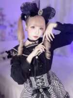 A black and white long-sleeved sailor collar bow lace shirt for girls in a subculture subculture set thumbnail 2