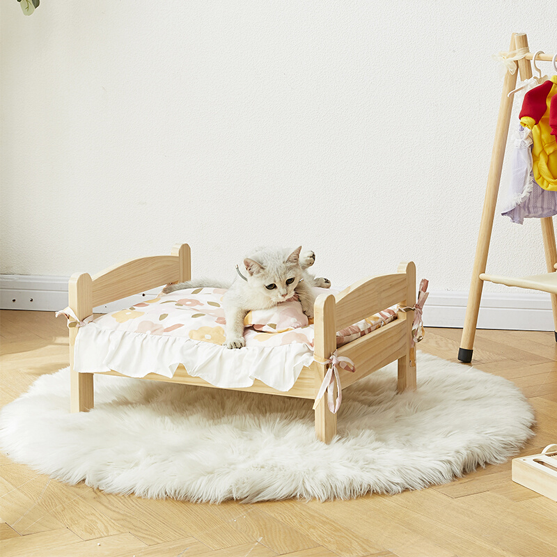 狗狗床猫咪宠物床实木离地冬季保暖沙发木制公主狗窝小型家具床品
