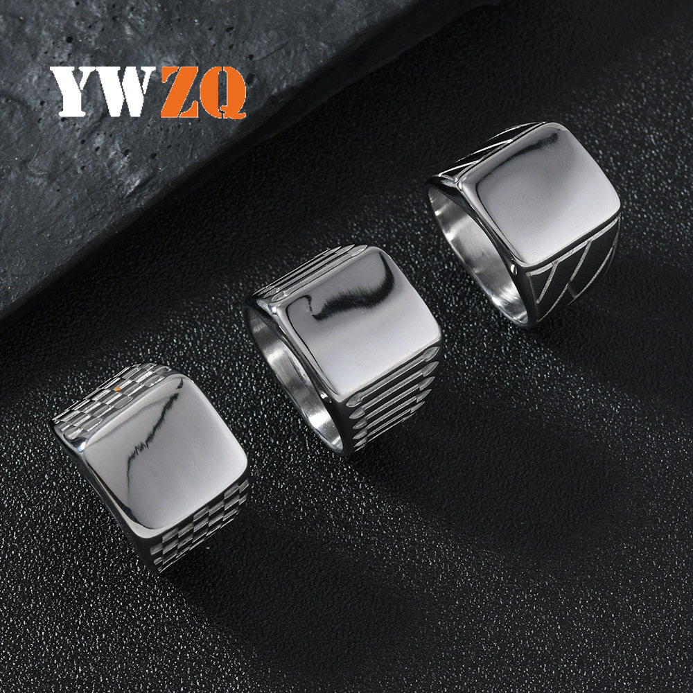 跨境欧美不锈钢戒指铸造方形表带戒指简约光面指环男士饰品批发