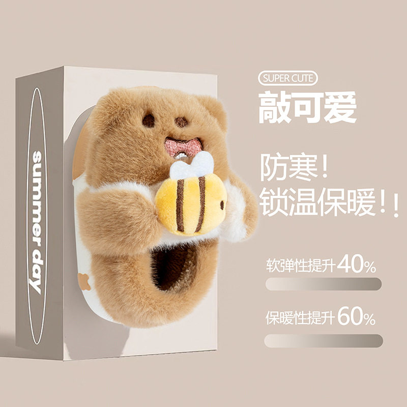 新款儿童棉拖鞋冬季亲子可爱女生毛绒立体卡通小童幼儿园包跟拖鞋