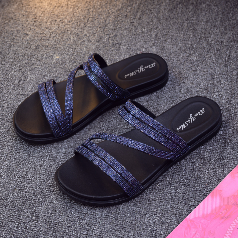 一字平底夏水钻仙女拖鞋新款时尚