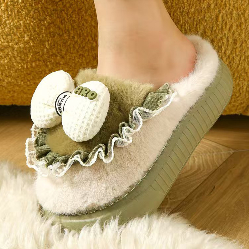 甜美可爱蝴蝶结毛毛鞋女生冬季