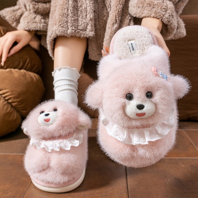 棉拖鞋女秋冬季可爱小狗保暖百搭