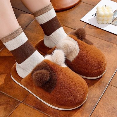 卡通棉拖鞋女款秋冬季室内厚底加绒保暖防滑轻便毛鞋男款情侣可爱