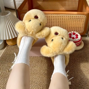 加厚加绒保暖防滑小狗学生宿舍毛绒棉鞋 家居冬季 女新款 可爱棉拖鞋