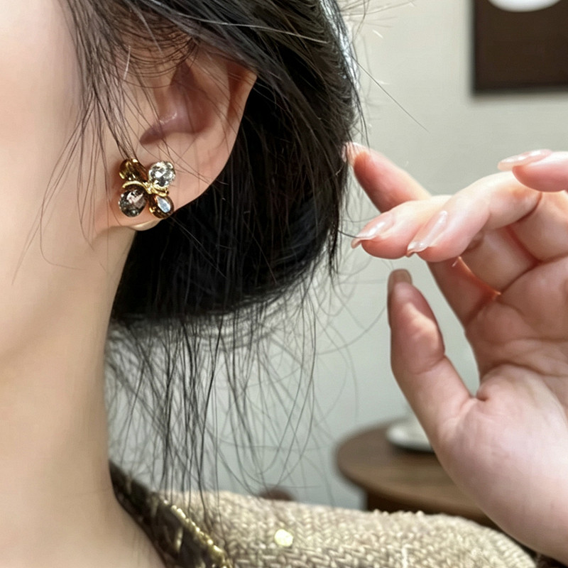 美拉德锆石花朵珠珠前后戴耳钉女