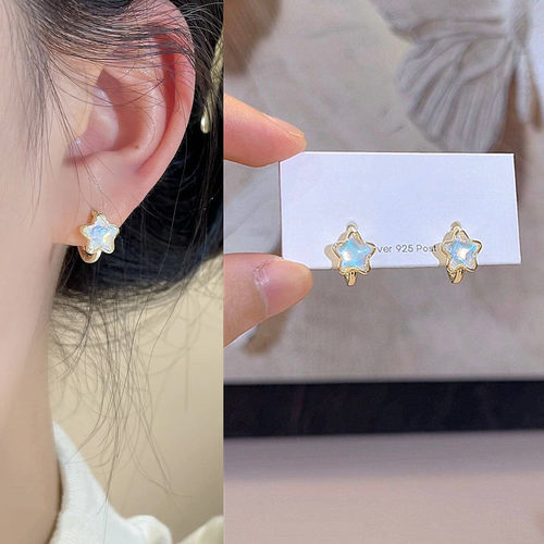 s925银针耳饰炫彩星星耳扣女轻奢小众高级感时尚甜美气质百搭耳环