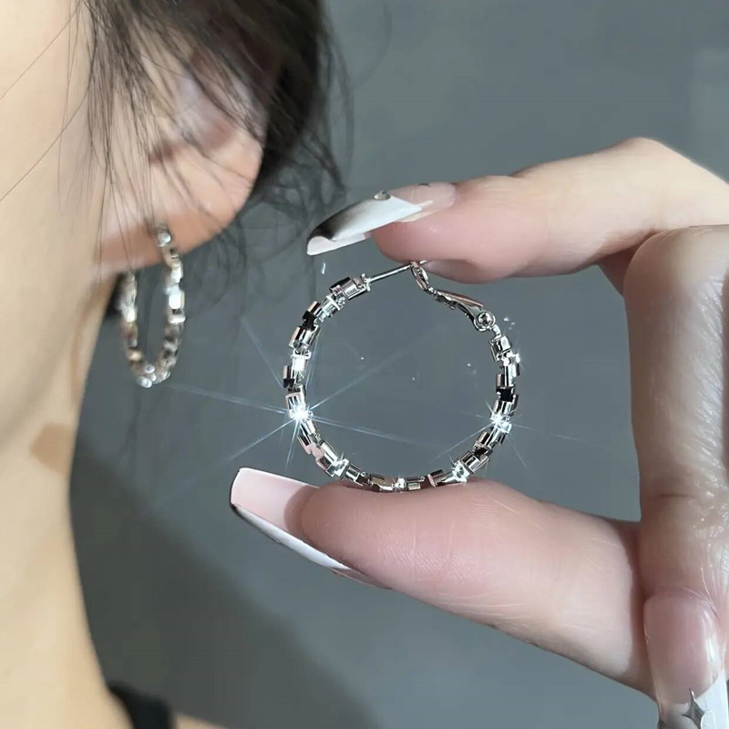 轻奢高级感碎银子圈圈耳环女小众设计感时尚简约气质耳圈银针耳饰