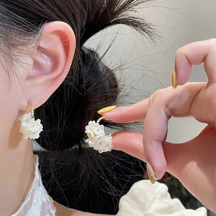 s925银针耳饰超仙白色花朵耳环女