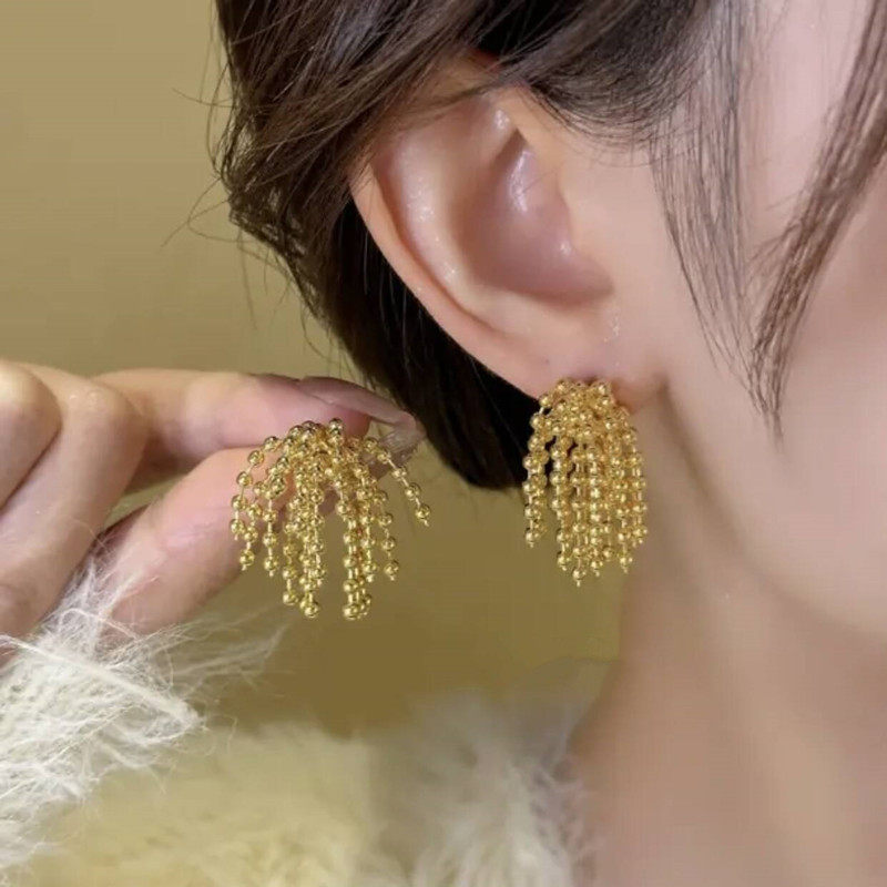 s925耳针耳饰金属烟花流苏耳钉女小众轻奢气质夸张时尚名媛风耳环