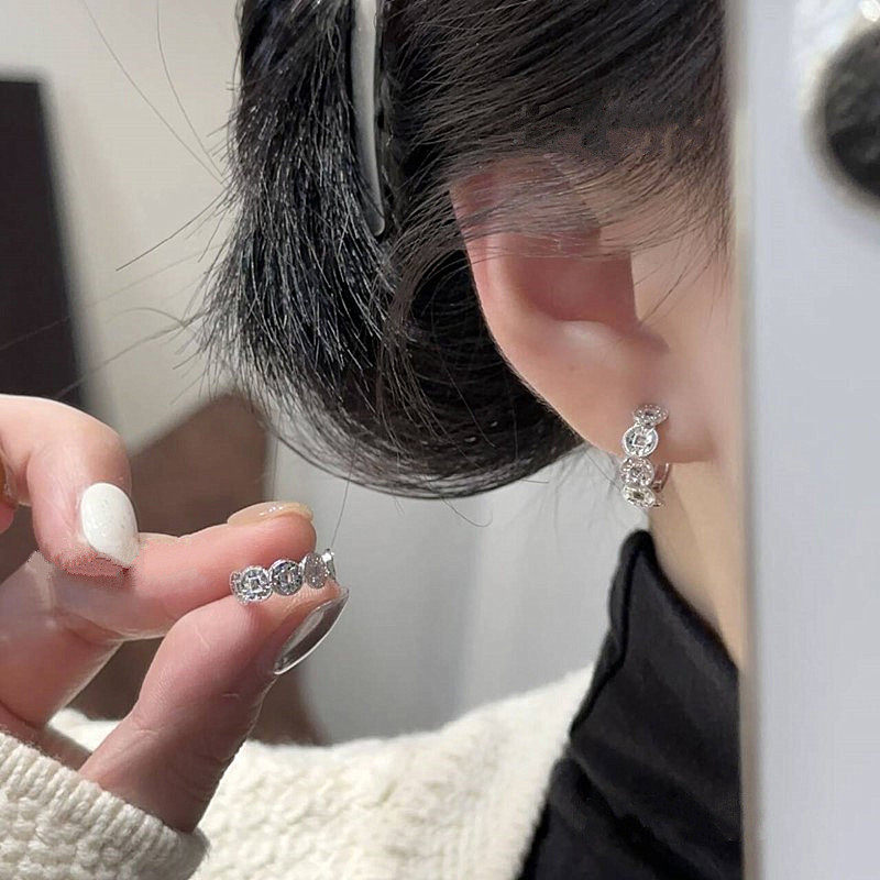 新中式银色碎冰冰铜钱耳扣