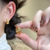 s925银针耳饰金色菱格素圈耳扣女轻奢高级感气质耳环时尚 百搭耳圈