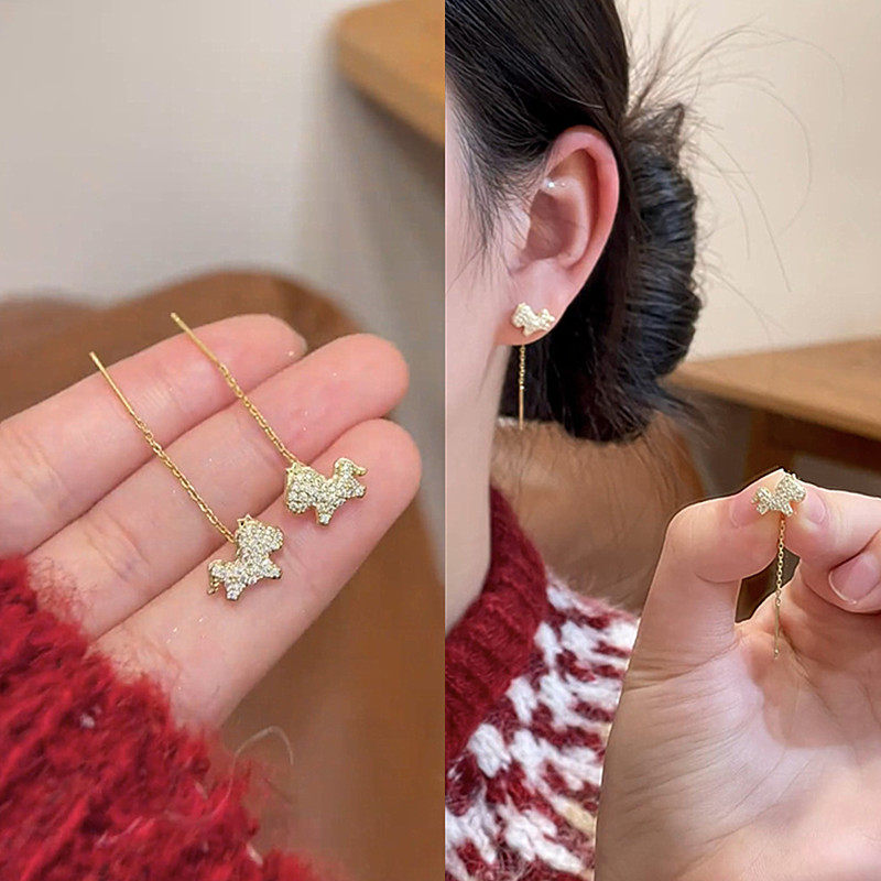 轻奢金色满钻小马流苏显脸瘦耳环