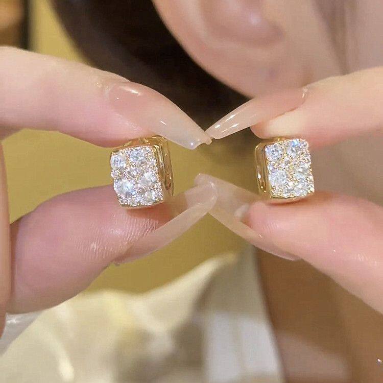 s925银针立体方形耳扣小众设计感