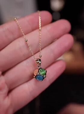 轻奢高级感彩色猫眼石魔方项链女