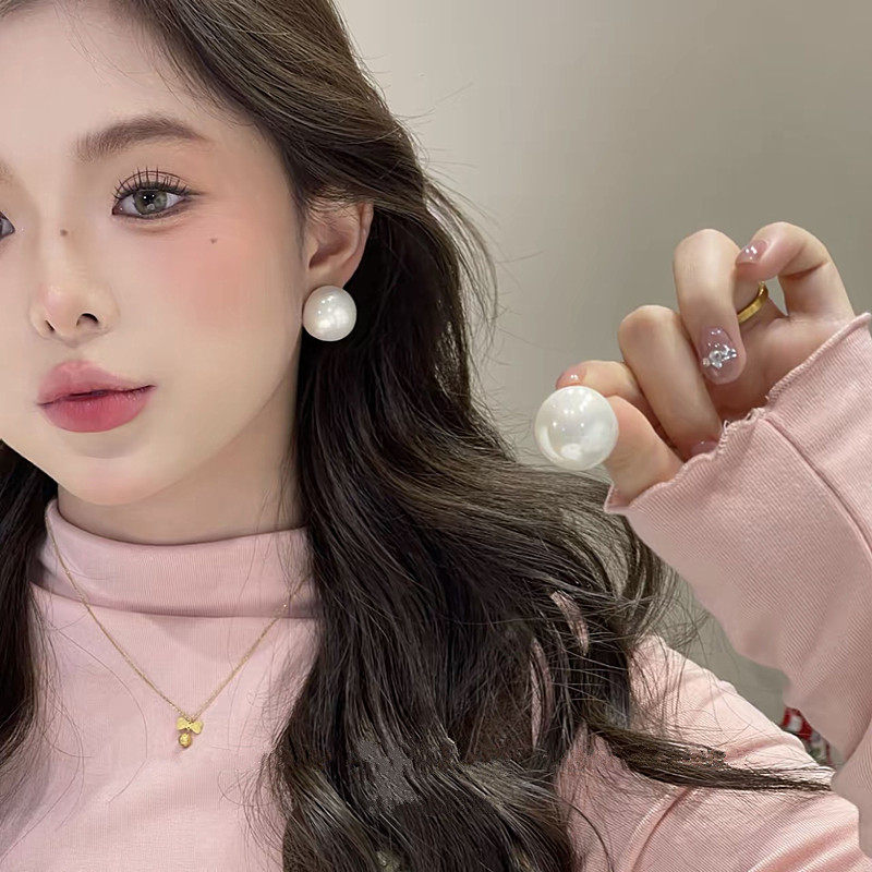 s925银针耳饰白色馒头半圆珍珠耳钉女轻奢高级感时尚气质百搭耳环