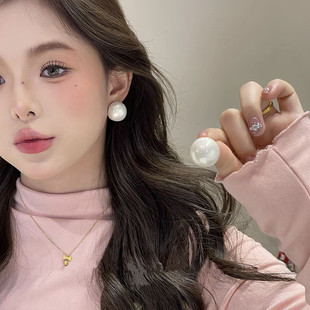 s925银针耳饰白色馒头半圆珍珠耳钉女轻奢高级感时尚气质百搭耳环