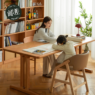邮差来敲门去客厅大长书桌子工作台实木大板桌樱桃木餐桌学习书桌