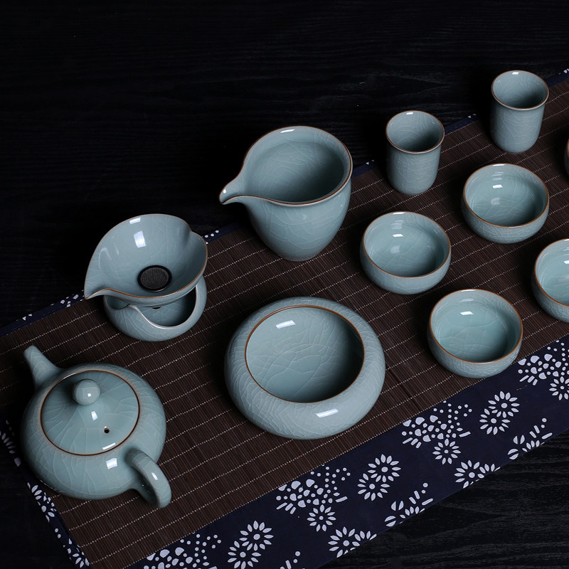 云上青瓷功夫茶具套装茶壶茶杯家用办公室中式哥窑冰裂陶瓷茶具