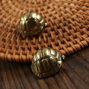 纯黄铜摆件复古实心纯铜缩头乌龟摆件铜龟茶宠盖置实心铜乌龟装饰
