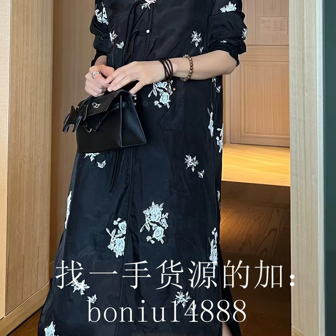 欧洲站2025夏季新款欧货时尚百搭宽松显瘦长袖连衣裙女中长款裙子