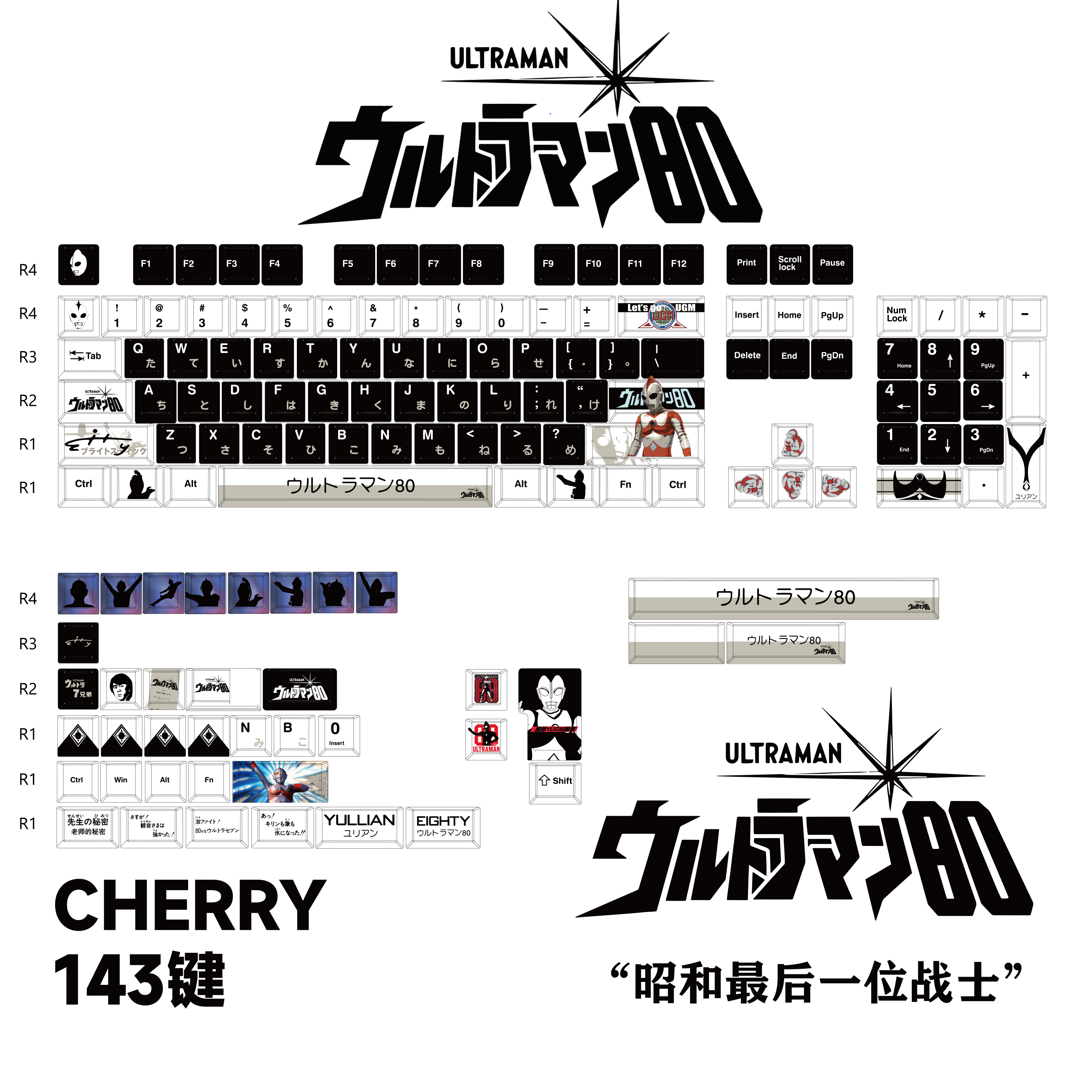 艾迪键帽奥特曼黑化版键帽大全套PBT热升华动漫二次元键盘帽-喜喜