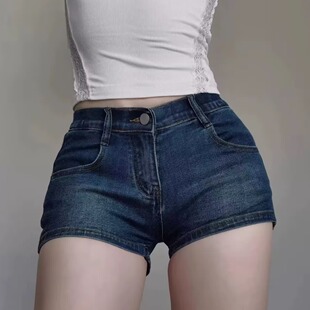 自带丰胯垫~性感辣妹夏季低腰提臀百搭显瘦水洗做旧牛仔短裤热裤