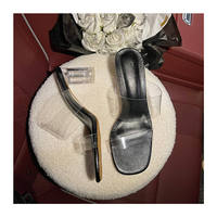 2026 Summer new French sexy one-strap transparent high-heeled sandals for women, chunky heels, crystal and flip-flops for outerwear thumbnail 5