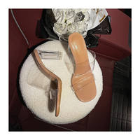 2026 Summer new French sexy one-strap transparent high-heeled sandals for women, chunky heels, crystal and flip-flops for outerwear thumbnail 8