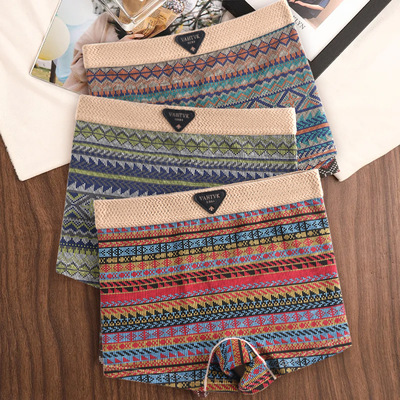 【严选】国潮复古内裤女士棉质裆女生平角裤民族透气中腰短裤