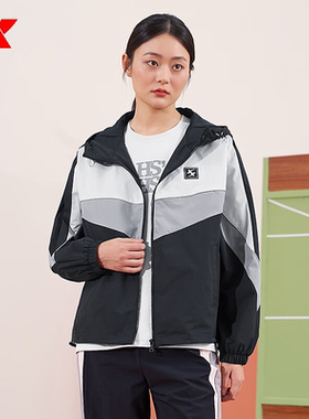 特步女子双层风衣2024秋季新款拼接撞色休闲双层风衣976128150004