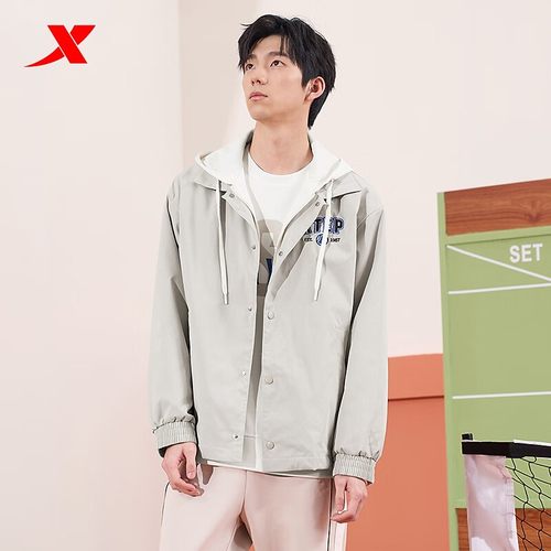 特步运动外套男2024秋季新款连帽防风双层茄克运动服976129120527