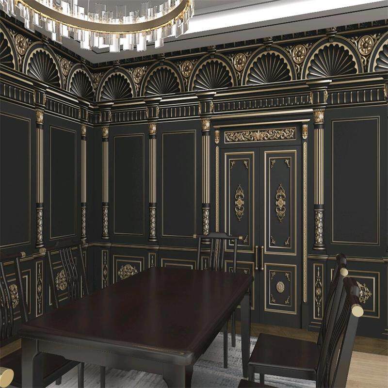 欧式轻奢石膏线背景装饰墙纸美容院剧本杀卧室壁纸自拍馆直播墙布