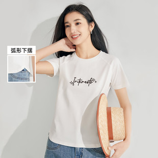 显瘦圆领休闲上衣黑白色爆款 茵曼2025夏季 T恤女修身 新款 插肩短袖