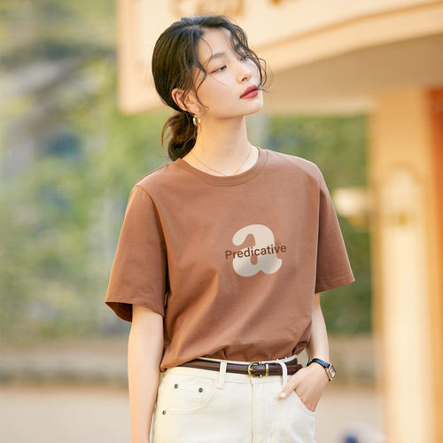 茵曼2026夏季新款纯棉短袖正肩T恤女夏宽松圆领打底衫巨好看上衣
