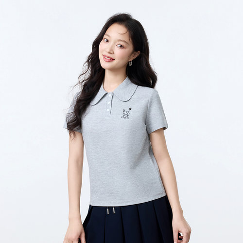 茵曼2026夏季新款刺绣Polo衫女装简约休闲巨好看翻领短袖T恤上衣