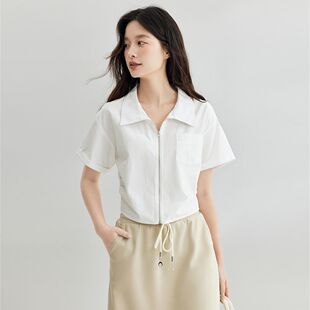 茵曼2026夏季新款纯棉小清新短袖衬衫女士休闲百搭设计感拉链上衣