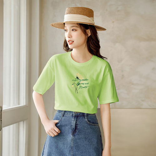茵曼2026夏季新款纯棉短袖T恤女印花圆领宽松版百搭显瘦上衣爆款