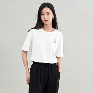 茵曼2026夏季新款纯棉落肩短袖T恤女时尚圆领百搭打底衫宽松上衣