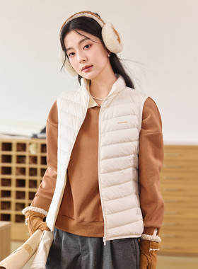 茵曼2025冬季新款无袖轻薄鸭绒羽绒服女短款内搭上衣马夹背心外套