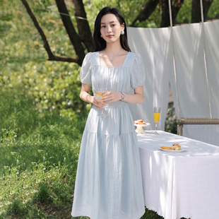 茵曼2026夏季新款法式浪漫方领莱赛尔连衣裙女气质显瘦泡泡袖长裙