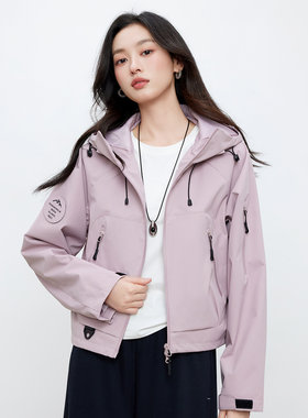 茵曼运动风连帽防风短外套女春季