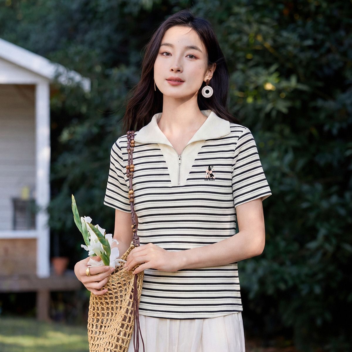 茵曼2026夏季新款学院风减龄条纹海军领短袖女士松弛百搭显瘦T恤